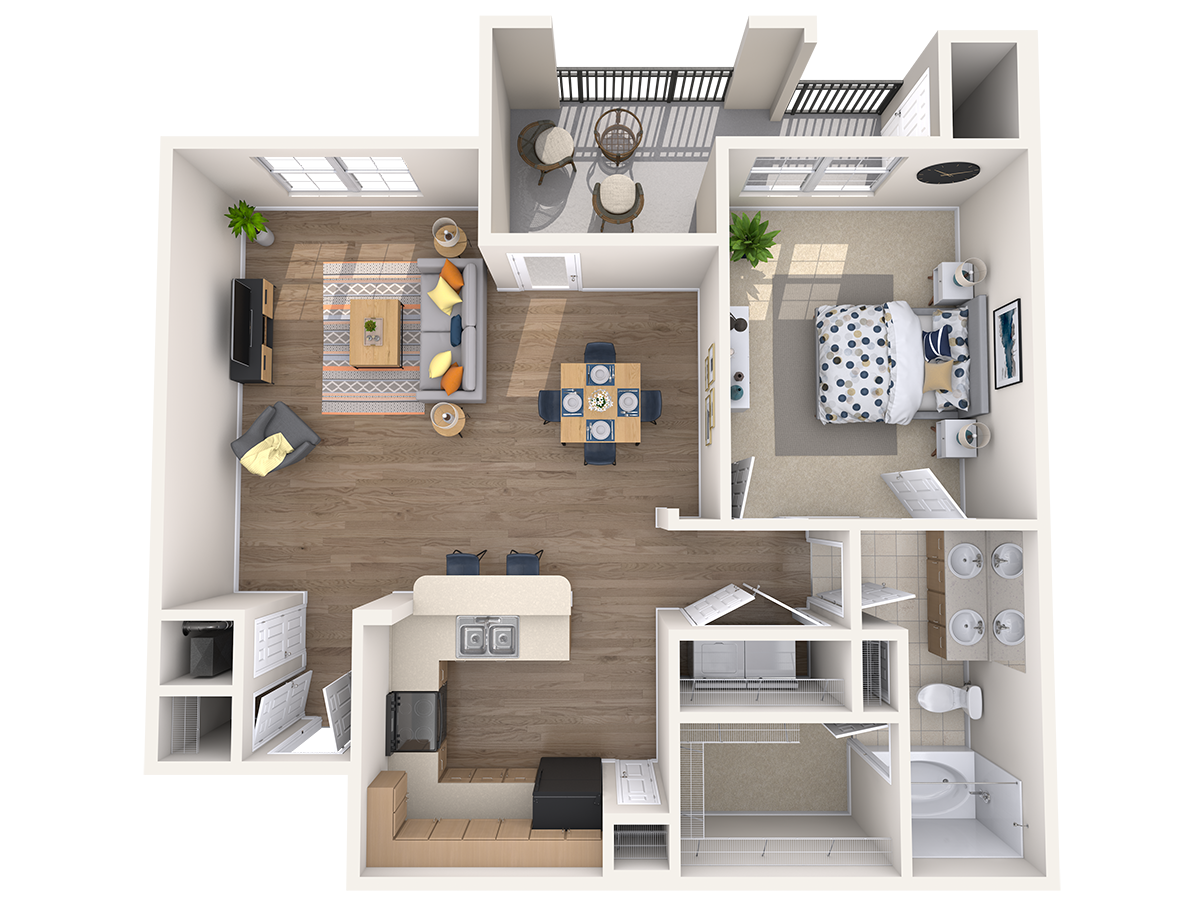 Floor plan for 1 bed, 1 bath, 1125 sqft